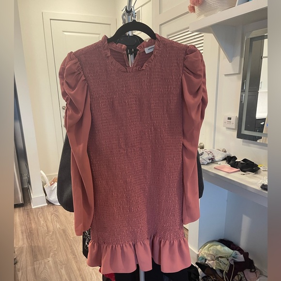 Amanda Uprichard Rhiannon Smocked Mini Dress In Sienna Pink - Picture 5 of 6
